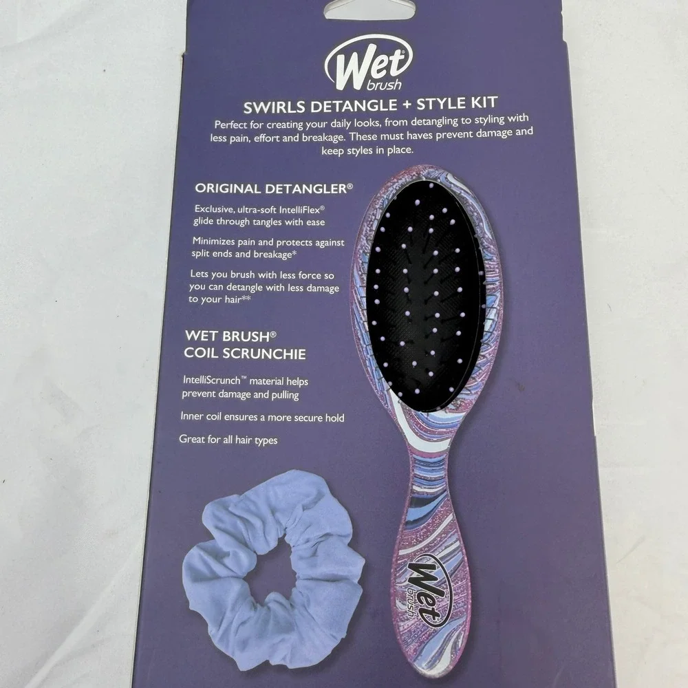 Wet Brush Swirl Style Detangle Kit Purple Marble Brush and Coil Scrunchie NEW